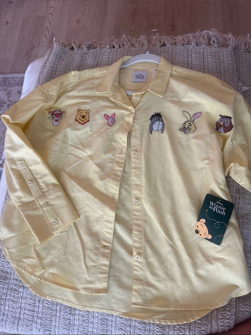Disney Yellow Winnie the Pooh Embroidered Button-Down Shirt